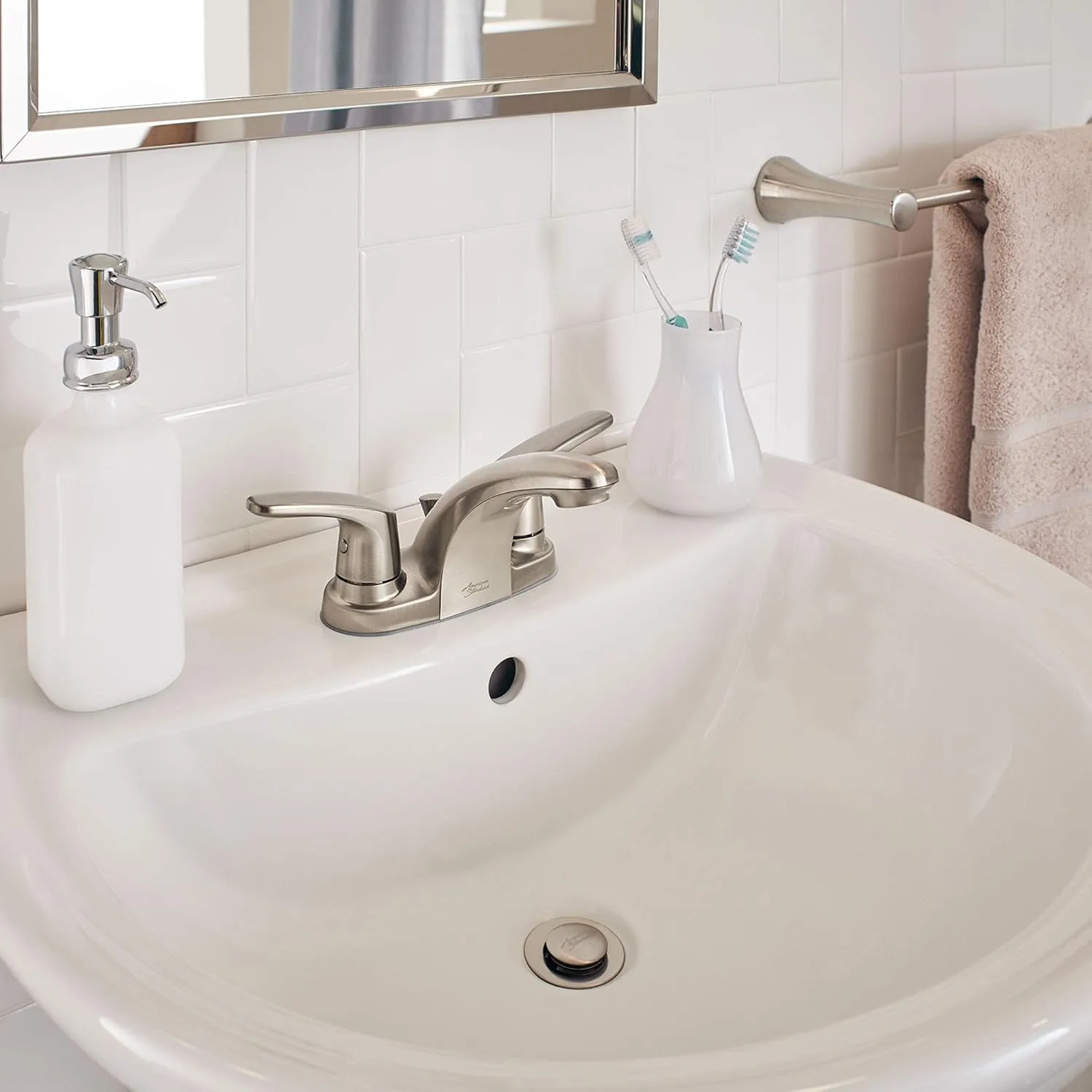 American Standard 7075200.295 Colony Pro Two-Handle Centerset Bathroom Faucet, 1.2 GPM, Brushed Nickel