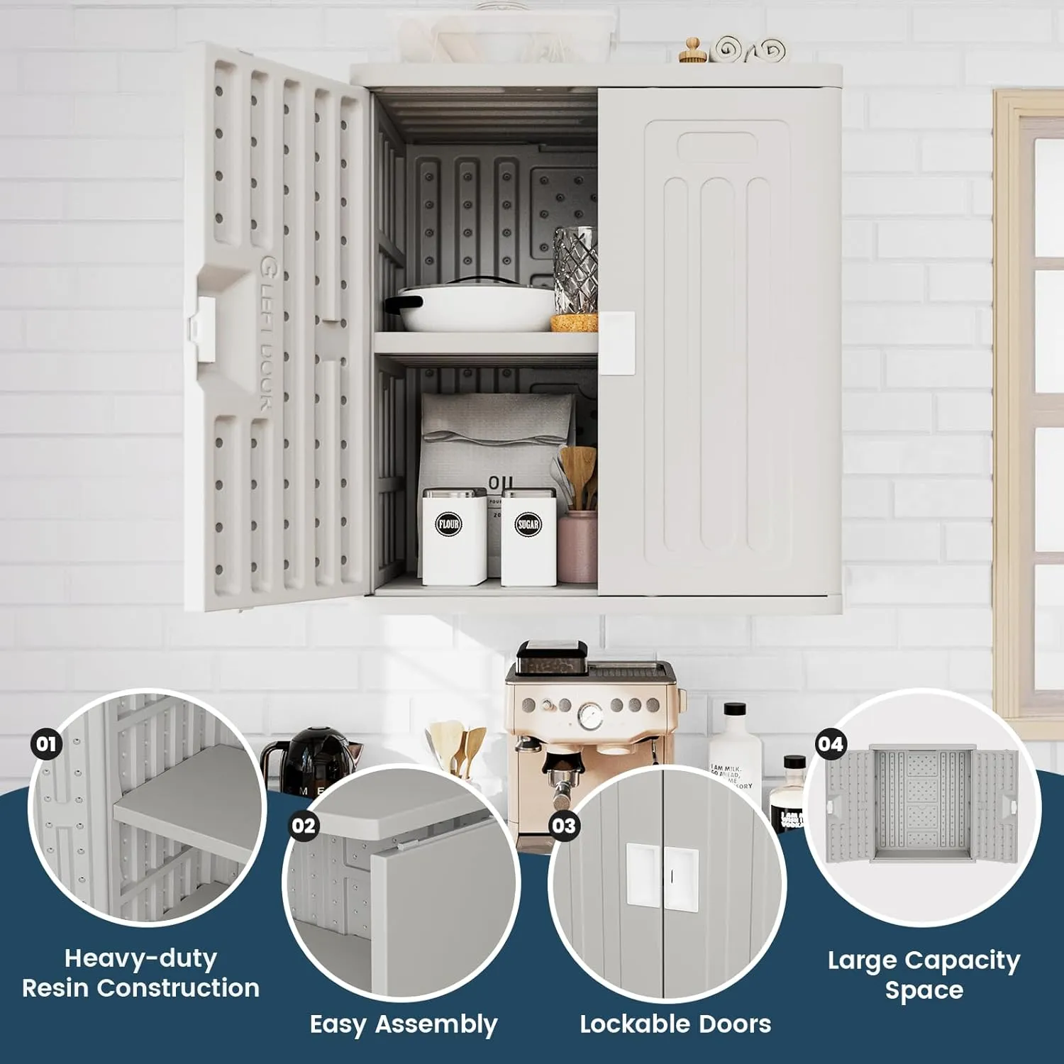 Amopatio Outdoor Storage Cabinet with 1 Shelf, Resin Storage Cabinet Waterproof, Plastic Patio Storage Shed All Weather Use for Tools, Cleaning Supplies, 19.7" D x 29.5" W x35.4 H, Grey