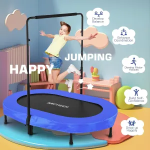 ANCHEER 56" Double Mini Trampoline for Kids, Mini Rebounder with 5-Level Adjustable Handle, Parent-Child Trampoline for Kids, Max Load 220lbs, Fun for Indoor/Outdoor