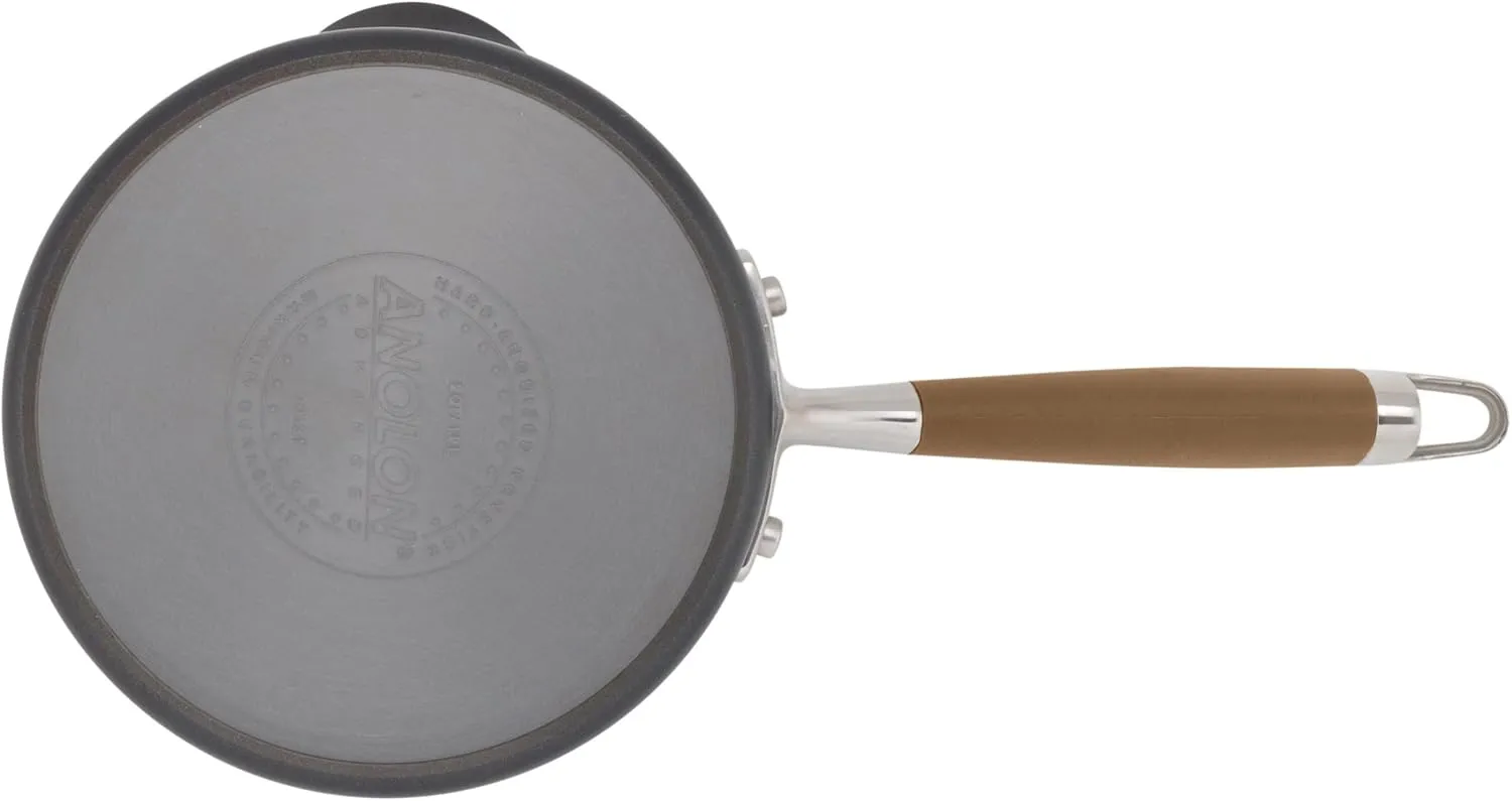 Anolon Advanced Hard Anodized Nonstick Sauce Pan/Saucepan with Straining and Lid, 2 Quart, Brown