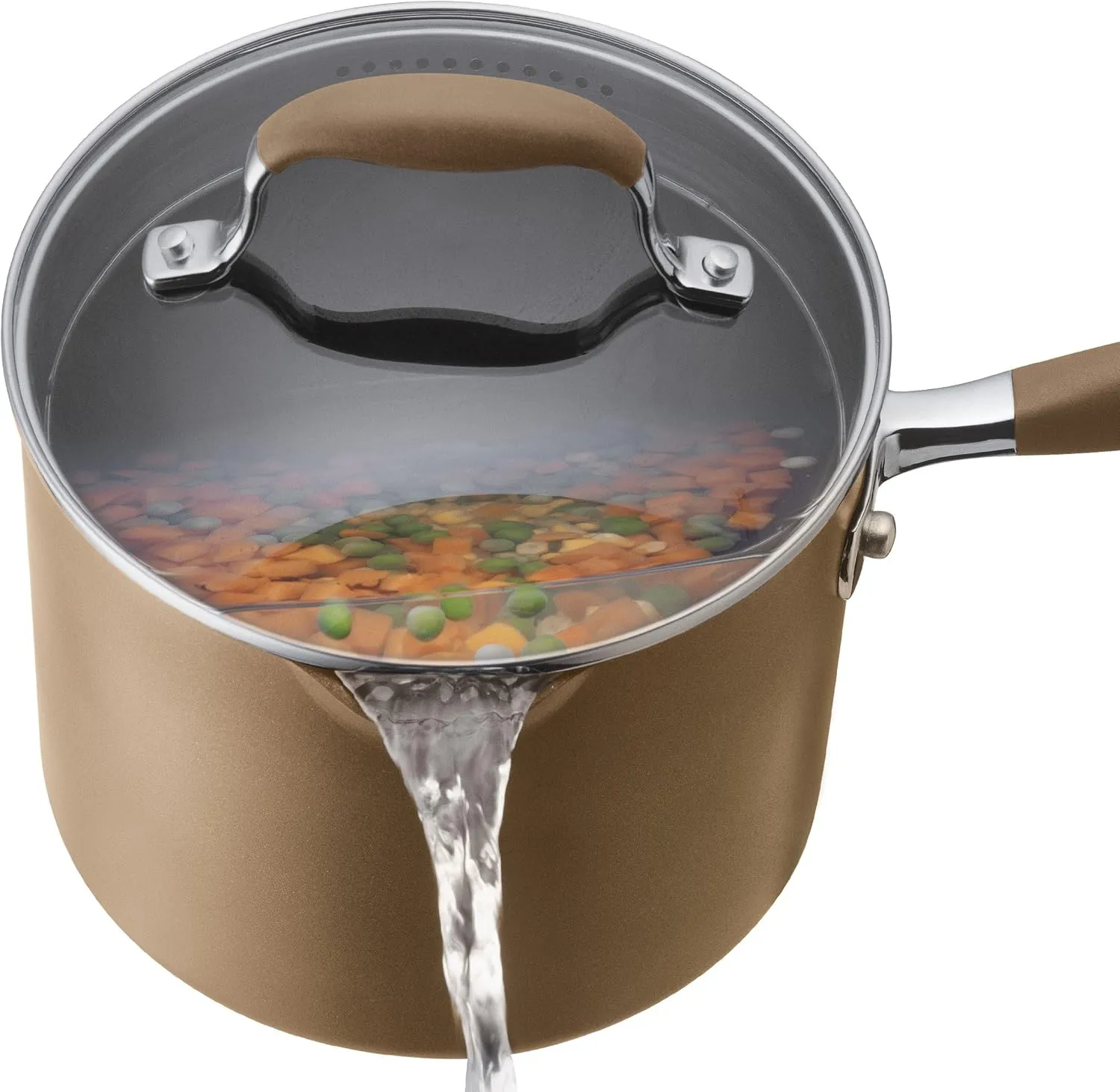 Anolon Advanced Hard Anodized Nonstick Sauce Pan/Saucepan with Straining and Lid, 2 Quart, Brown