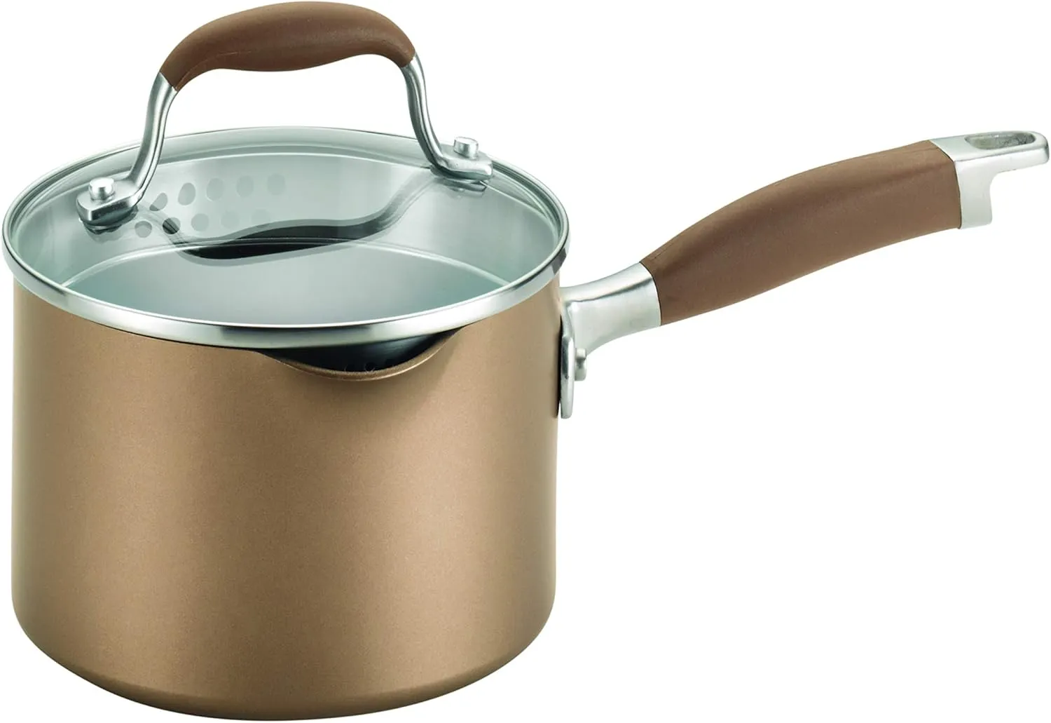 Anolon Advanced Hard Anodized Nonstick Sauce Pan/Saucepan with Straining and Lid, 2 Quart, Brown