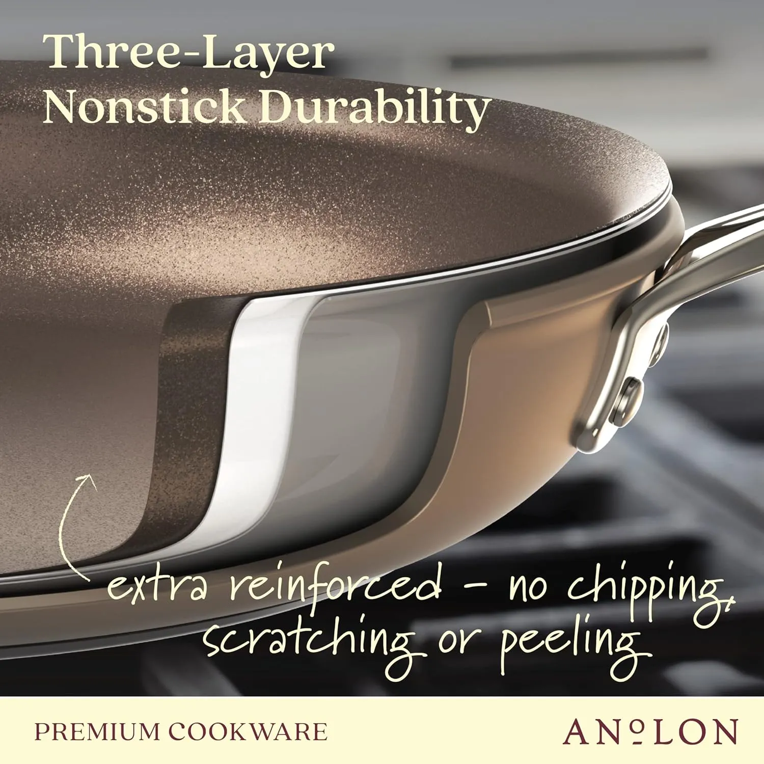 Anolon Ascend Hard Anodized Nonstick Stir Fry Pan/Wok - Good for All Stovetops (Gas, Glass Top, Electric & Induction), Dishwasher & Oven Safe with Stainless Steel Handle, 10 Inch - Bronze