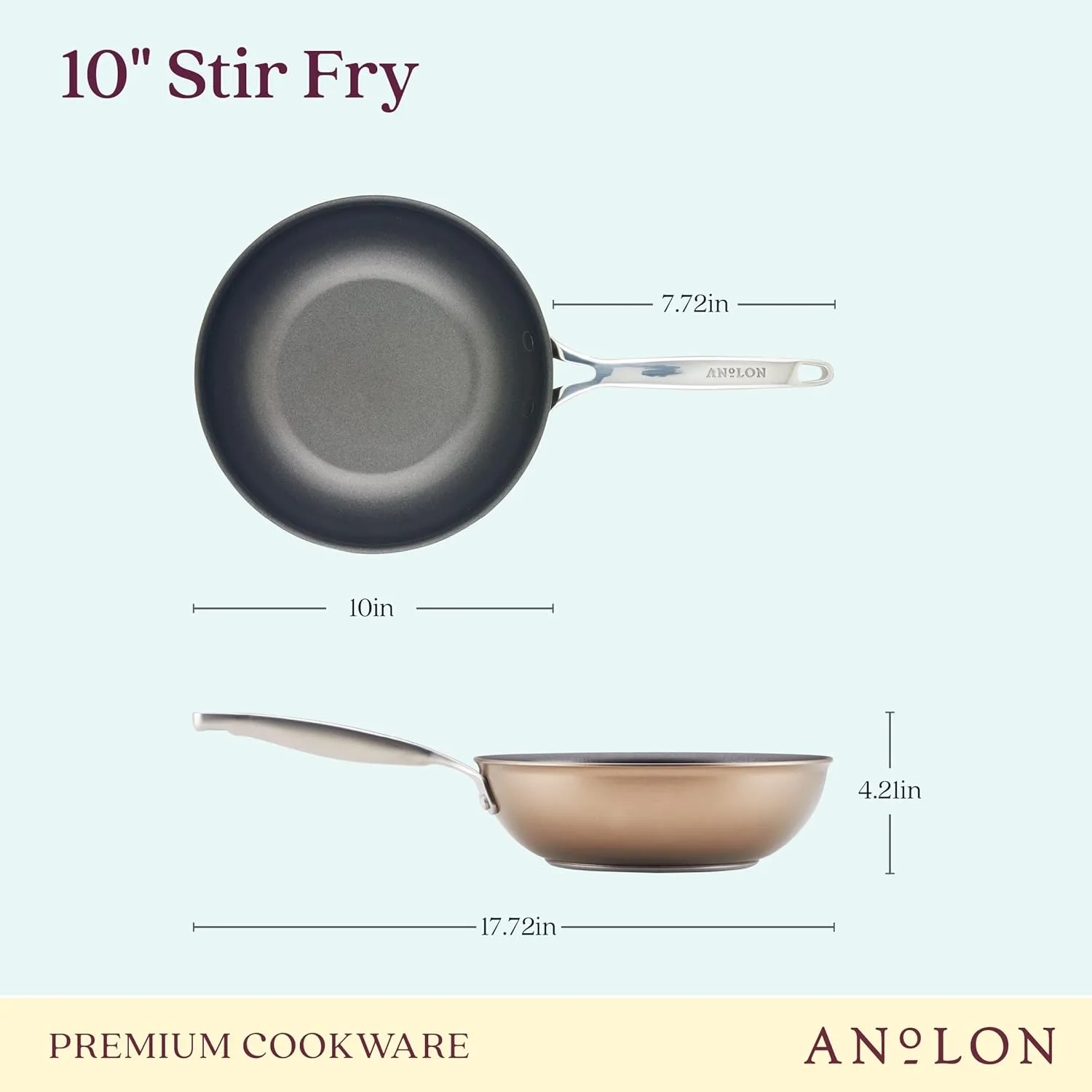 Anolon Ascend Hard Anodized Nonstick Stir Fry Pan/Wok - Good for All Stovetops (Gas, Glass Top, Electric & Induction), Dishwasher & Oven Safe with Stainless Steel Handle, 10 Inch - Bronze