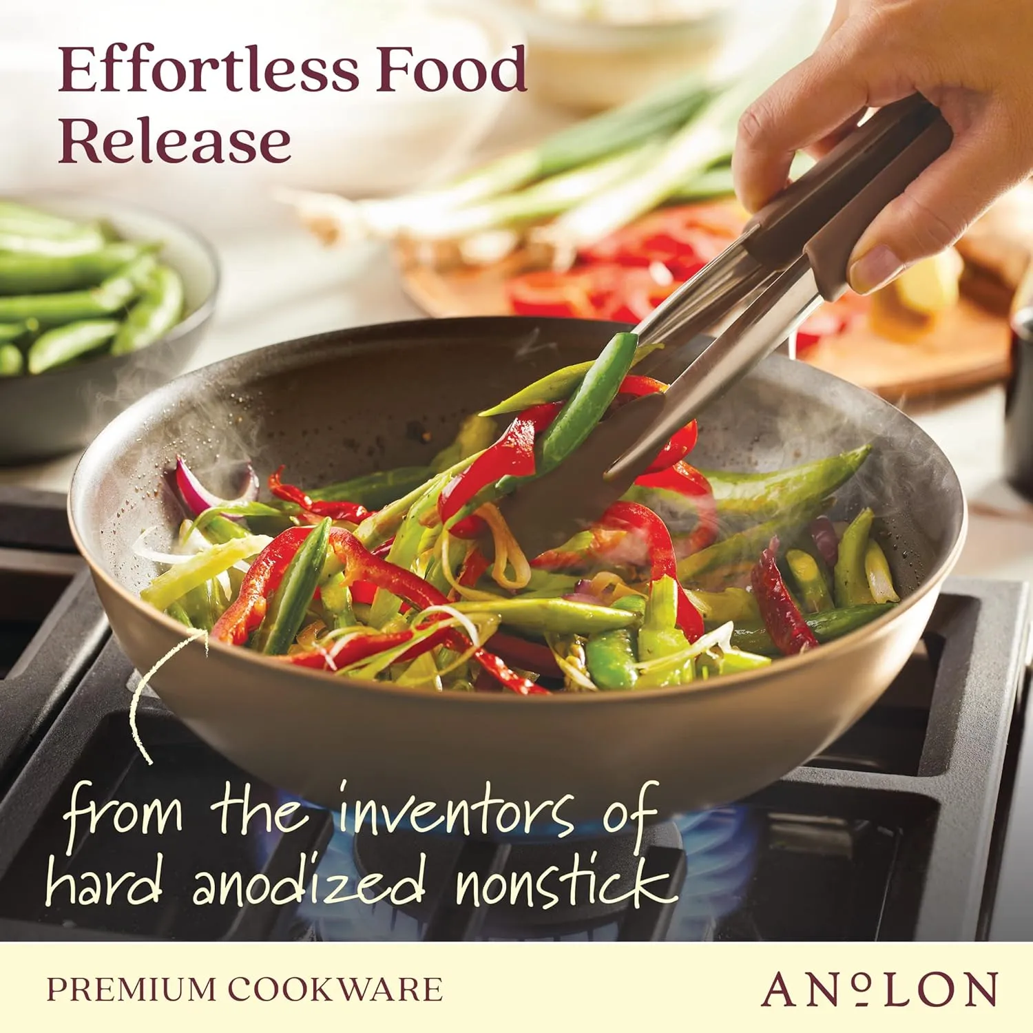 Anolon Ascend Hard Anodized Nonstick Stir Fry Pan/Wok - Good for All Stovetops (Gas, Glass Top, Electric & Induction), Dishwasher & Oven Safe with Stainless Steel Handle, 10 Inch - Bronze
