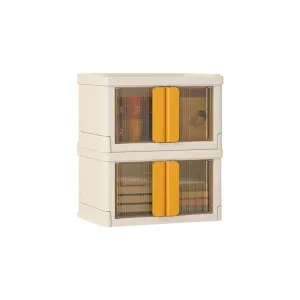 AnyCraft 2 Storage Beige Orange Stackable Foldable Storage Bins with Door for Office and School Supplies