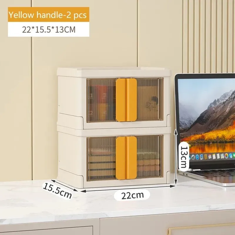 AnyCraft 2 Storage Beige Orange Stackable Foldable Storage Bins with Door for Office and School Supplies