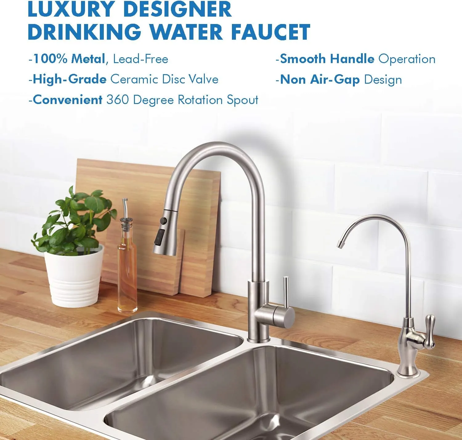 APEC Water Systems Faucet-CD-NP Kitchen Drinking Water Ceramic Disc Luxury Designer Faucet, Non-Air Gap Lead-Free, Brushed Nickel