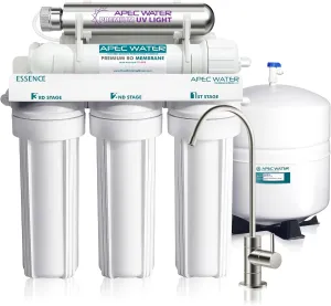 APEC Water Systems ROES-UV75-SS Top Tier Violet Sterilizer 75 GPD 6-Stage Ultra Safe Reverse Osmosis Drinking Water Filter System, Stainless Steel UV Housing