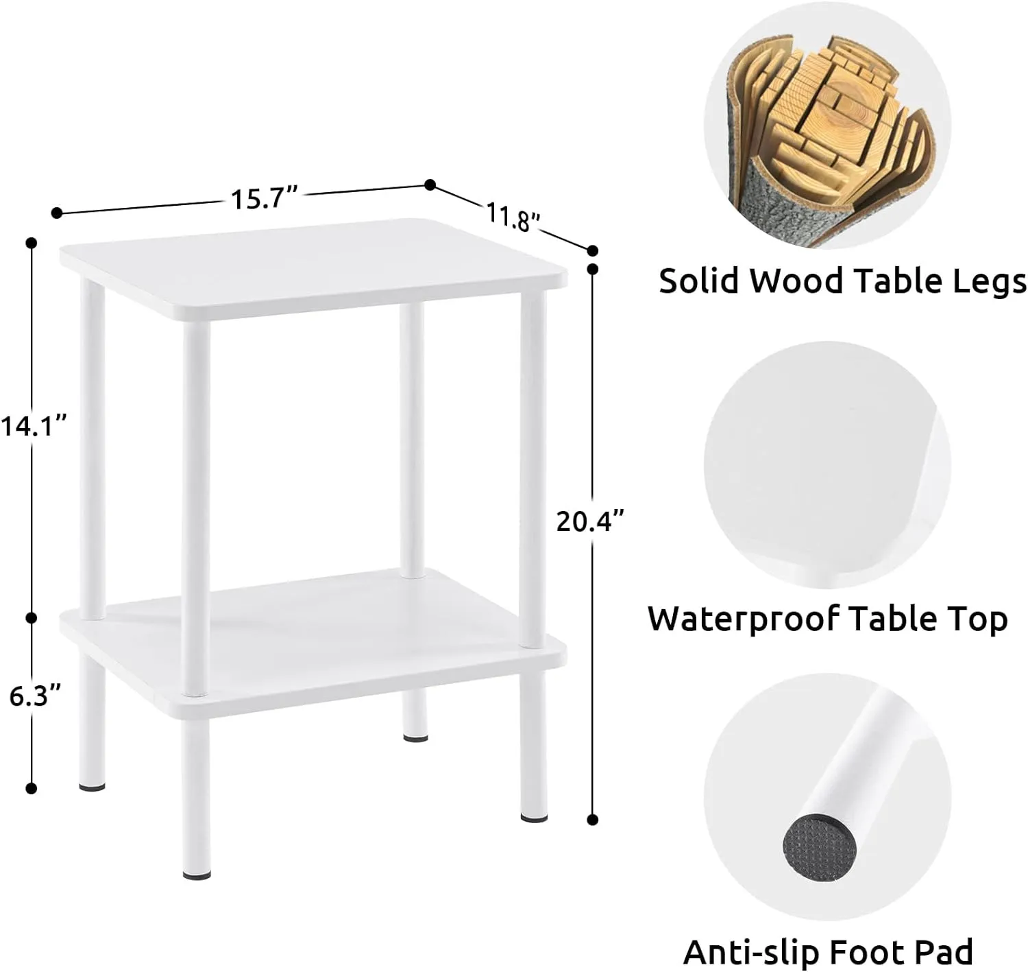 Apicizon 2 Tier End Table, Boho Side Table with Storage Shelf, Nightstand Bedside Table for Small Spaces, Bedroom, Living Room, Entryway, Farmhouse, Easy Assembly,White