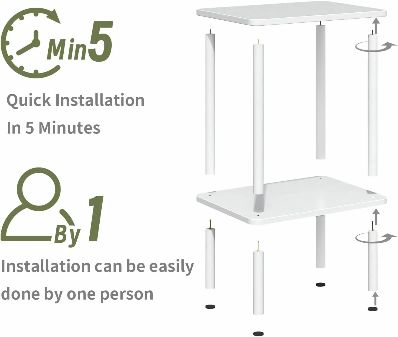 Apicizon 2 Tier End Table, Boho Side Table with Storage Shelf, Nightstand Bedside Table for Small Spaces, Bedroom, Living Room, Entryway, Farmhouse, Easy Assembly,White