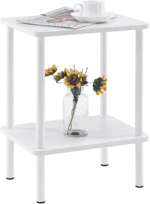 Apicizon 2 Tier End Table, Boho Side Table with Storage Shelf, Nightstand Bedside Table for Small Spaces, Bedroom, Living Room, Entryway, Farmhouse, Easy Assembly,White
