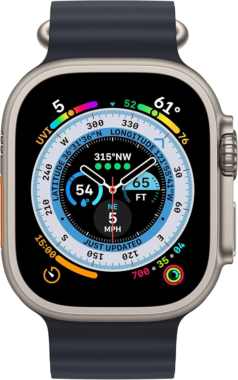 Apple Watch Ultra [GPS   Cellular 49mm] Titanium Case with Midnight Ocean Band, One Size (Renewed)