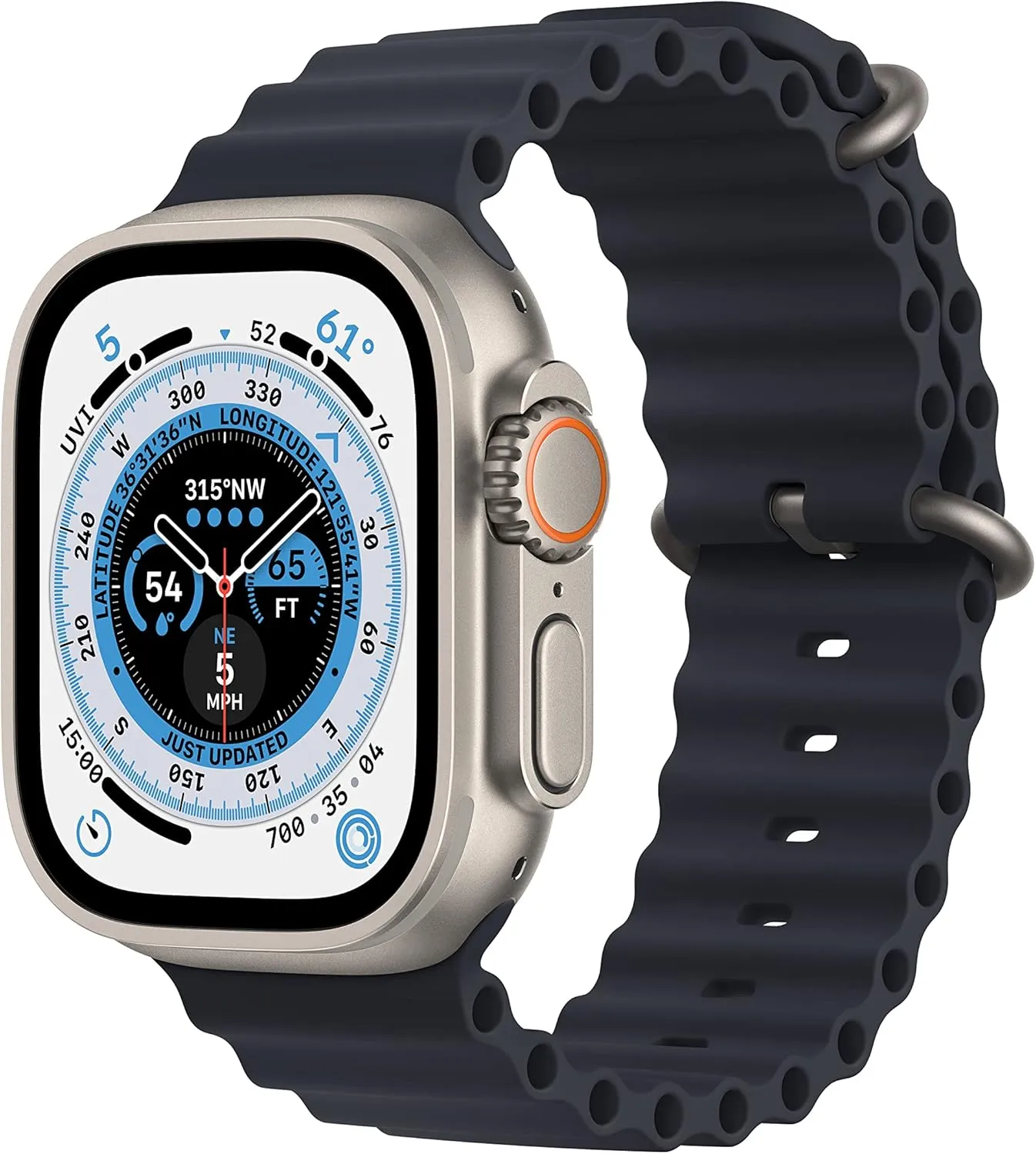 Apple Watch Ultra [GPS   Cellular 49mm] Titanium Case with Midnight Ocean Band, One Size (Renewed)