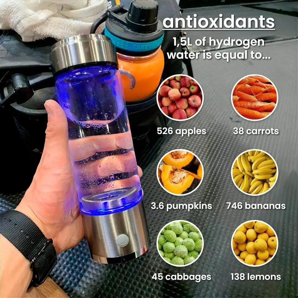 Aqua Vital Hydrogen Water Bottle - 4000ppb Portable Generator With SPE/PEM Technology, Best for Structured Water, Home, Office, Fitness, and Wellness
