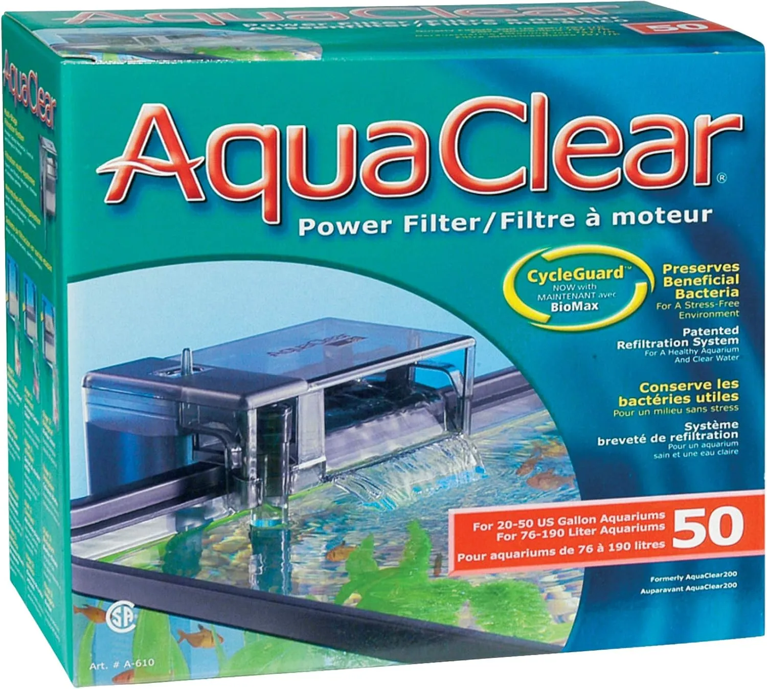 AquaClear 50 Power Filter, Fish Tank Filter for 20- to 50-Gallon Aquariums (Packaging may vary)