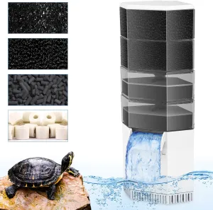 AquaMiracle Turtle Tank Filter 265GPH 4-Stage Super Quiet Low Water Level Filter for 30-60 Gallon Water, Waterfall Reptile Filter for Turtle Habitats & Terrariums