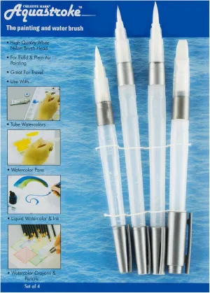 Aquastroke Water Brush Pens, Artist Travel Watercolor Paint Brushes, for Water-Soluble Colored Pencils, Inks, Water-Base Markers, Plein Air Paints, Portable [Set of 4 Assorted Sizes]