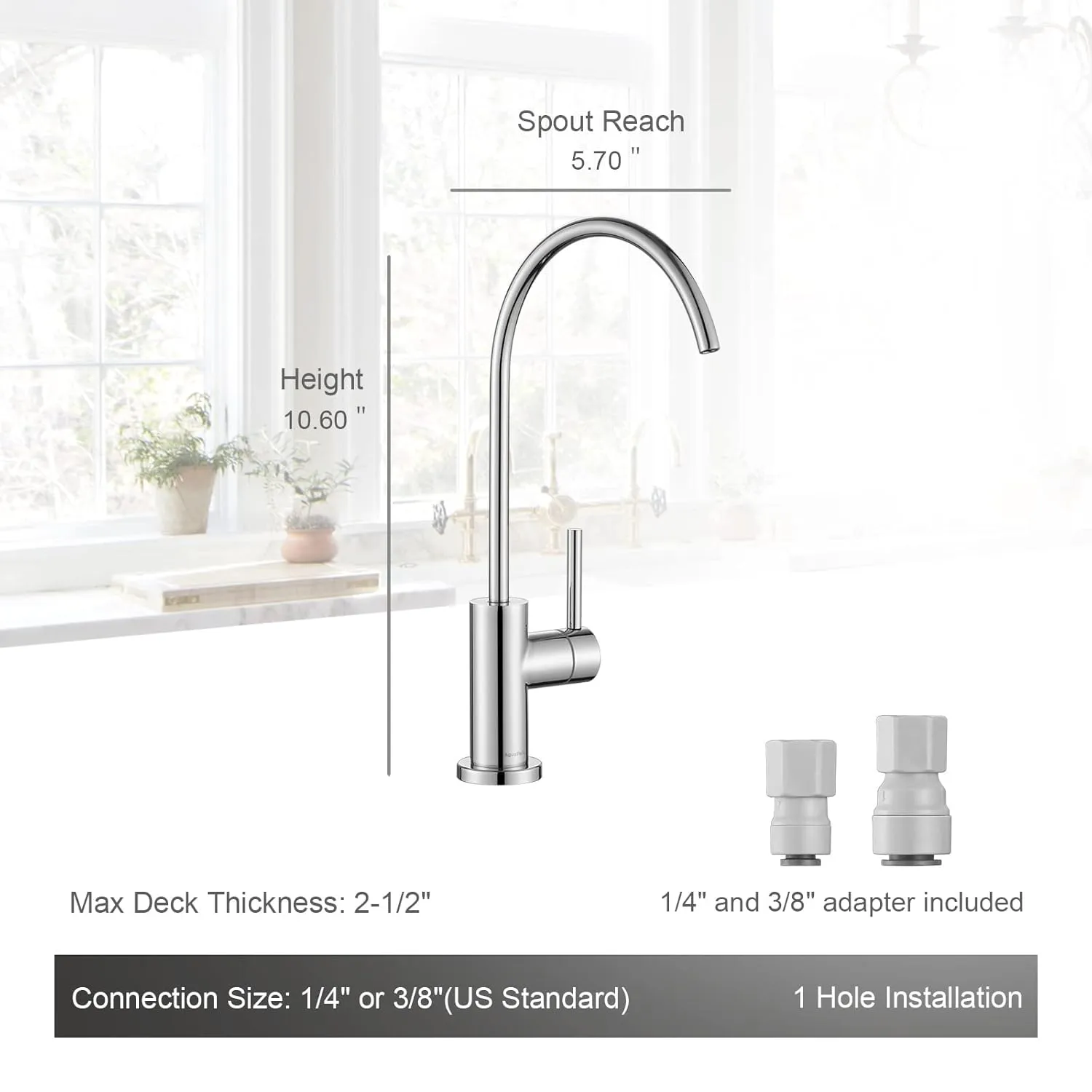 AS09CH Chrome Stainless Steel Kitchen Water Filter Faucet RO Faucet for Most Reverse Osmosis Units or Water Filtration System in Non-Air Gap