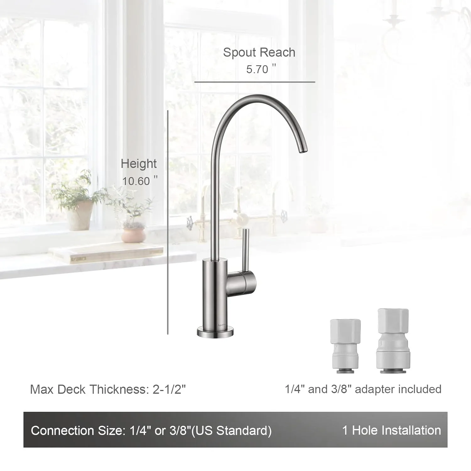 AS09SS Stainless Steel Kitchen Water Filter Faucet RO Faucet for Most Reverse Osmosis Units or Water Filtration System in Non-Air Gap