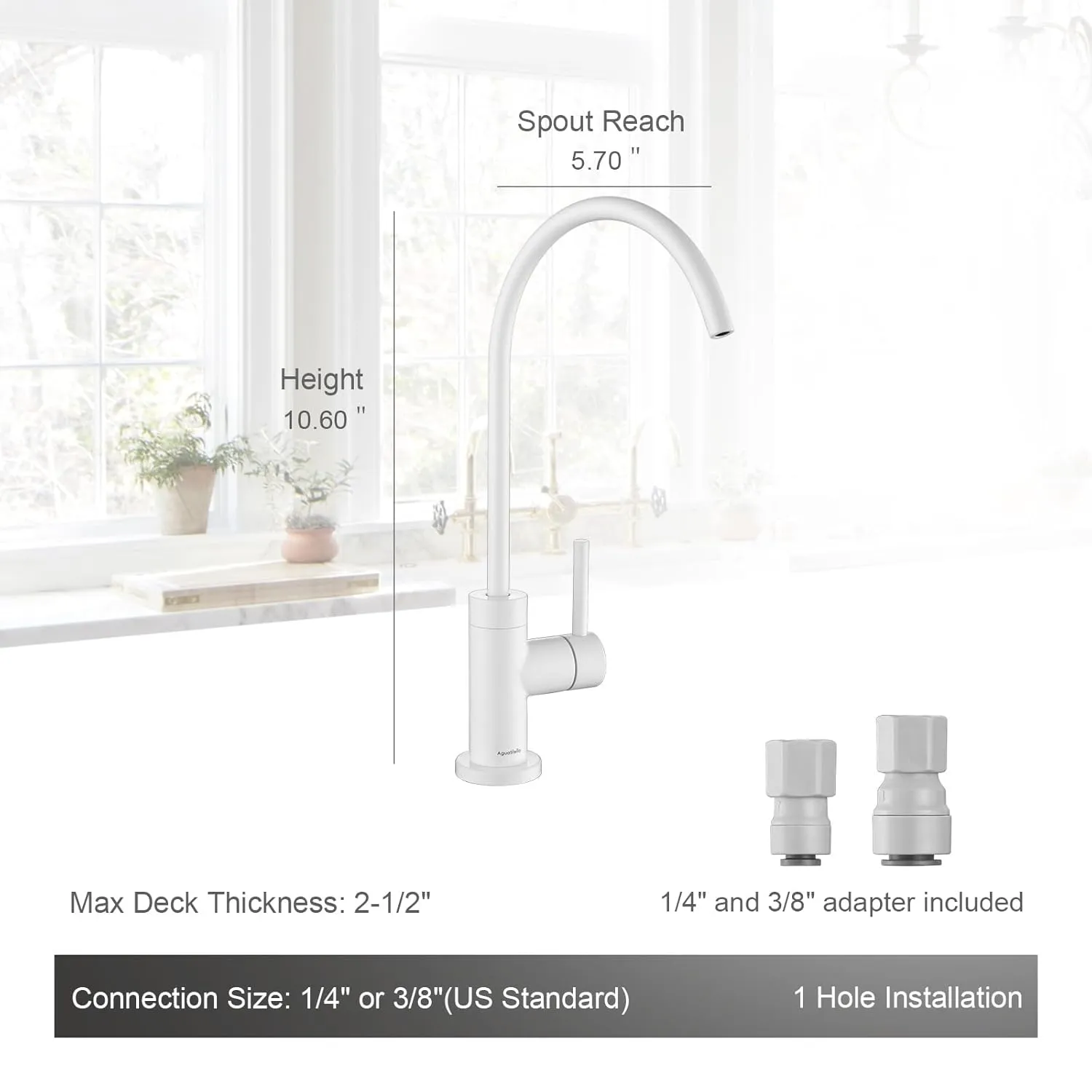 AS09W White Stainless Steel Kitchen Water Filter Faucet RO Faucet for Most Reverse Osmosis Units or Water Filtration System in Non-Air Gap