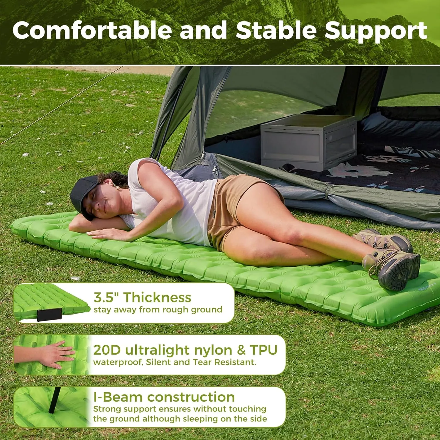 ATEPA Backpacking Sleeping Pad, 6 R-Value Insulated Ultralight Inflatable Sleeping Pad Thick Folding Camping Mattress with 7 Layers & Storage Bag for Camping Backpacking, Wide Long Size (72"x25")