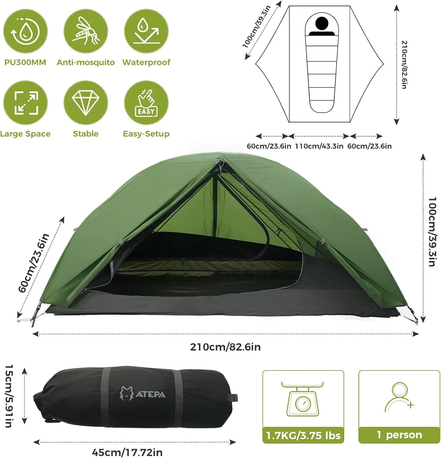 ATEPA Backpacking Tent   KingCamp Flexi Rest 5.0 Plus Air Sleeping Pad Combo