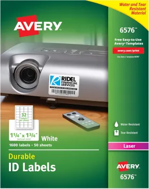 Avery Durable White Cover up ID Labels for Laser Printers, 1.25" x 1.75", Pack of 1600 (6576)