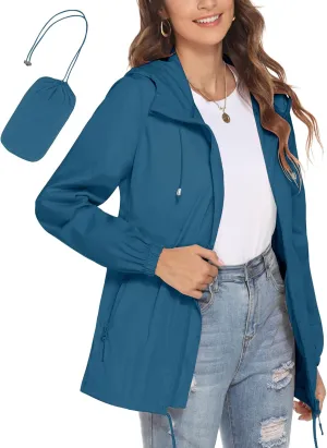 Avoogue Womens Waterproof Raincoat Lightweight Breathable Rain Jacket Hooded Rain Coat Outdoor Active Windbreaker with Pocket
