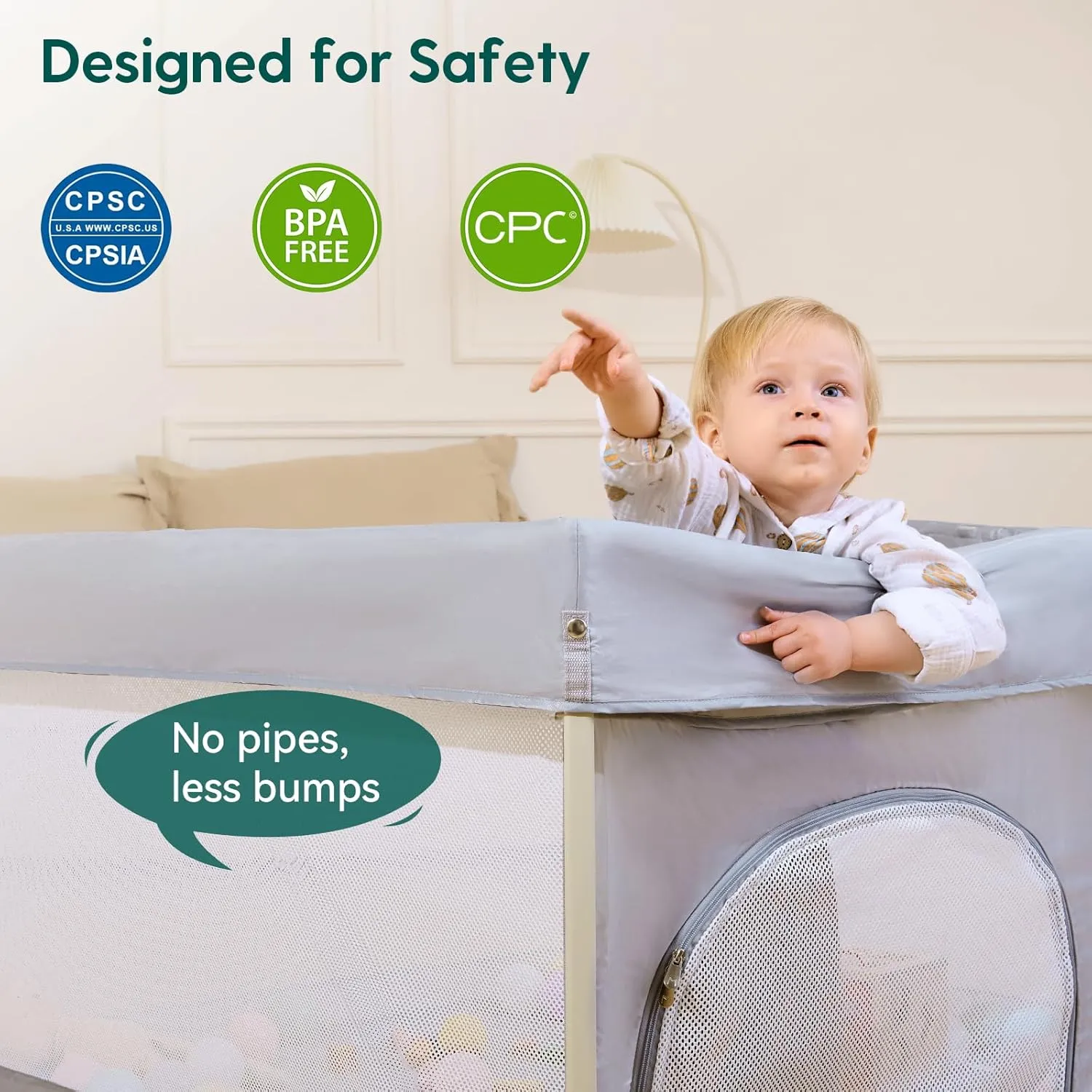 BABELIO Foldable Baby Playpen 46" × 46", Portable Playard for Babies and Toddlers, Parents' Picks Awards Winner, No Assembly Required, Indoor & Outdoor Kids Safety Play Pen Area, Travel Fence, Grey
