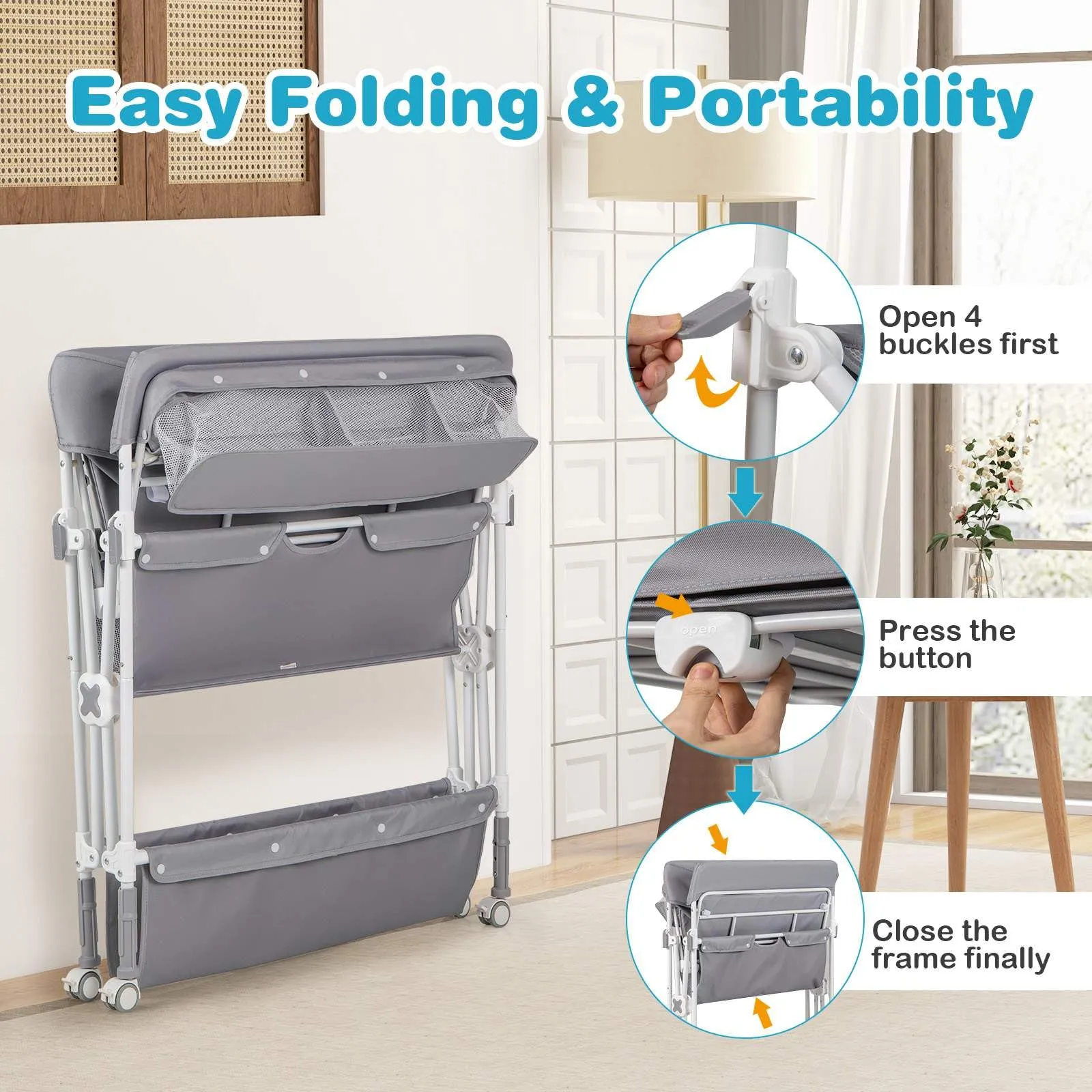 BABY JOY Portable Baby Changing Table w/ Wheels, Foldable Waterproof Diaper Changing Station w/ Adjustable Height
