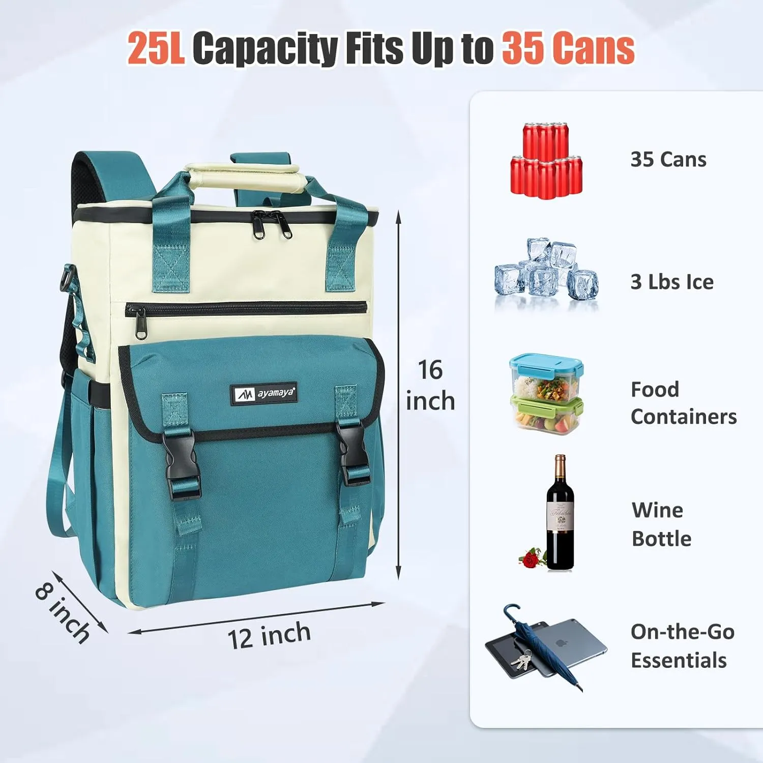 Backpack Cooler for Women, AYAMAYA Stylish 35 Cans Leakproof Soft Cooler Backpack, Waterproof Insulated Lunchbox Shoulder Bag Keeps Cold for Up to 18 Hours for Camping, Beach, Work, Picnic, Travel