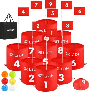 Backyard Golf Game Set, 9 Hole Outdoor Golf Chipping Game for Family, Adults, Kids - Portable Yard, Beach, Camping Game (Red)