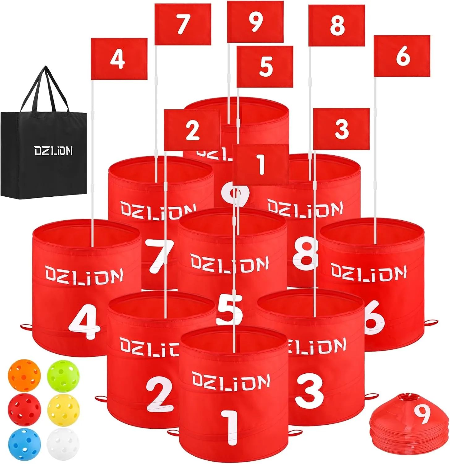 Backyard Golf Game Set, 9 Hole Outdoor Golf Chipping Game for Family, Adults, Kids - Portable Yard, Beach, Camping Game (Red)