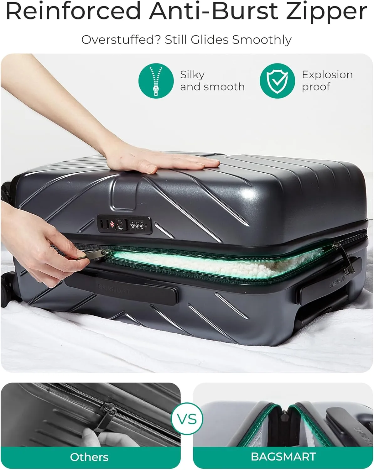 BAGSMART Carry On Luggage 22x14x9 Airline Approved, 1OO% PC Lightweight Carry On Hardside Suitcase, 20 Inch Hard Shell Luggage with Spinner Wheels, Waterproof Rolling Suitcase, Gray