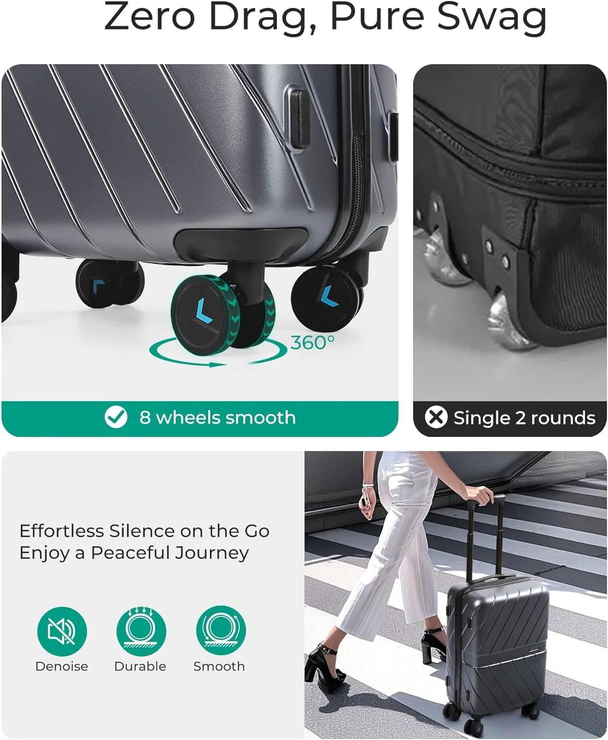BAGSMART Carry On Luggage 22x14x9 Airline Approved, 1OO% PC Lightweight Carry On Hardside Suitcase, 20 Inch Hard Shell Luggage with Spinner Wheels, Waterproof Rolling Suitcase, Gray