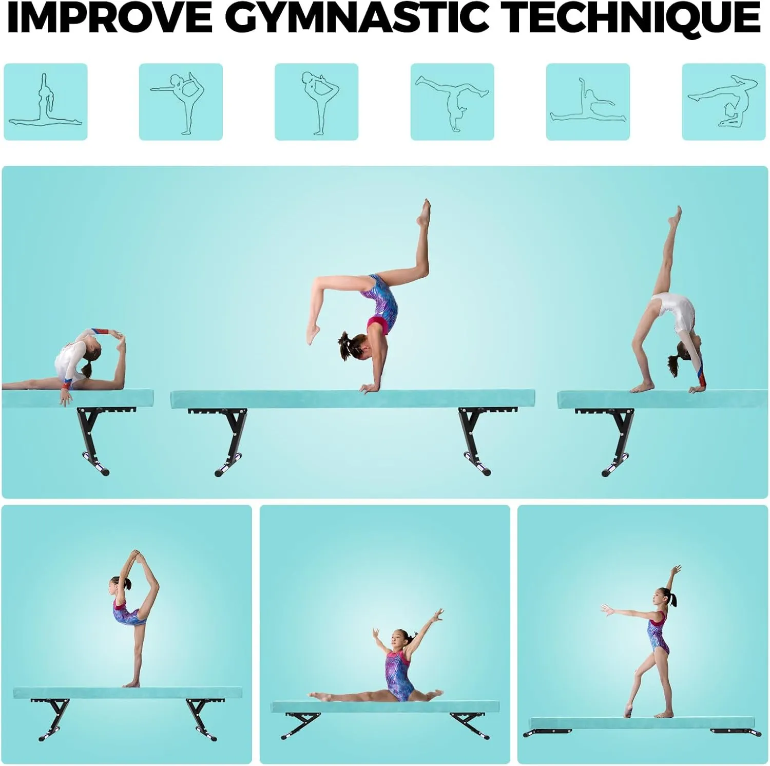 Balance Beam Adjustable 8ft, High and Lower Floor Beam Gymnastics Equipment for Kids Children, Gymnastics Beam with Legs for Home, Professional Training, Gymnastic Club Use