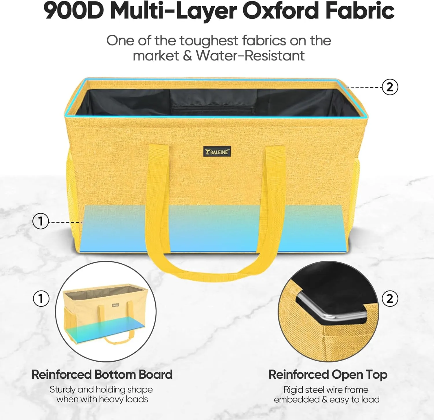 BALEINE Extra Large Utility Tote Bag with Wire Frame for Storage (Yellow, 22''x12''x10'')