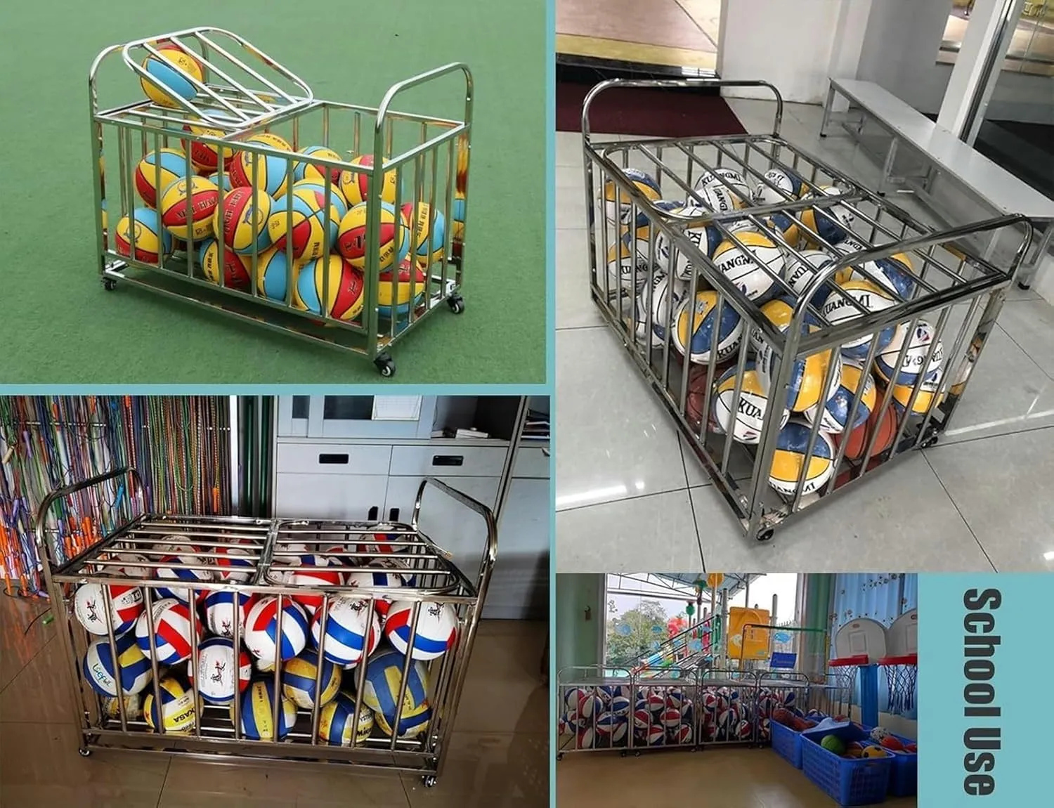 Ball Storage Garage Organizer Rolling Basketball Cart with Wheels, Outdoor Waterproof Ball Bin Sports Equipment Rack Stand for School/Church~/
