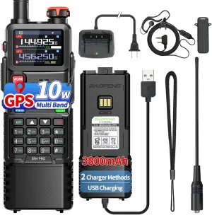 BAOFENG 5RH PRO GPS Ham Radio 10W Long Range Handheld (Upgrade of baofeng 5RM) Handheld Two Way Radio 3800mAh Rechargeable Walkie Talkies NOAA Weather Radio Copy Frequency with USB-C Charging