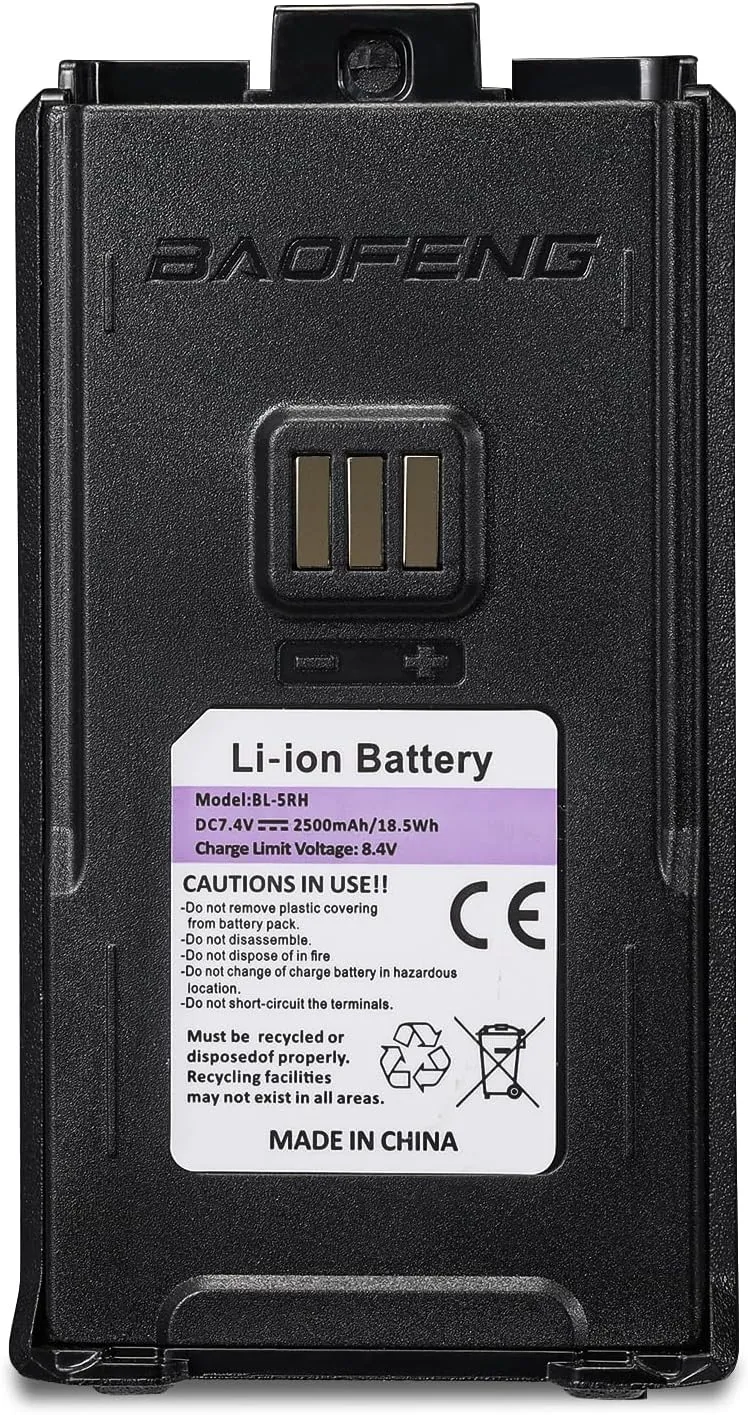 BAOFENG BL-5RH 7.4V 2500mAh Li-ion Battery for UV-5G Plus, UV-5RM Plus, 5RM, UV-5RM GPS, 5RM PRO, K5PLUS Two Way Radio Handheld Walkie Talkie, Support USB-C Charging