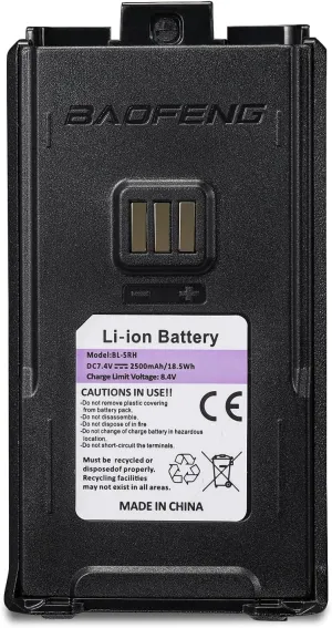 BAOFENG BL-5RH 7.4V 2500mAh Li-ion Battery for UV-5G Plus, UV-5RM Plus, 5RM, UV-5RM GPS, 5RM PRO, K5PLUS Two Way Radio Handheld Walkie Talkie, Support USB-C Charging