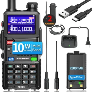 BAOFENG Ham Radio 5RM 10W High Power Long Range Handheld AR-5RM Two Way Radio NOAA Weather Receiver Rechargeable Walkie Talkies K5PLUS DTMF Copy Frequency NOAA 999CH with USB Charging 771 Antenna