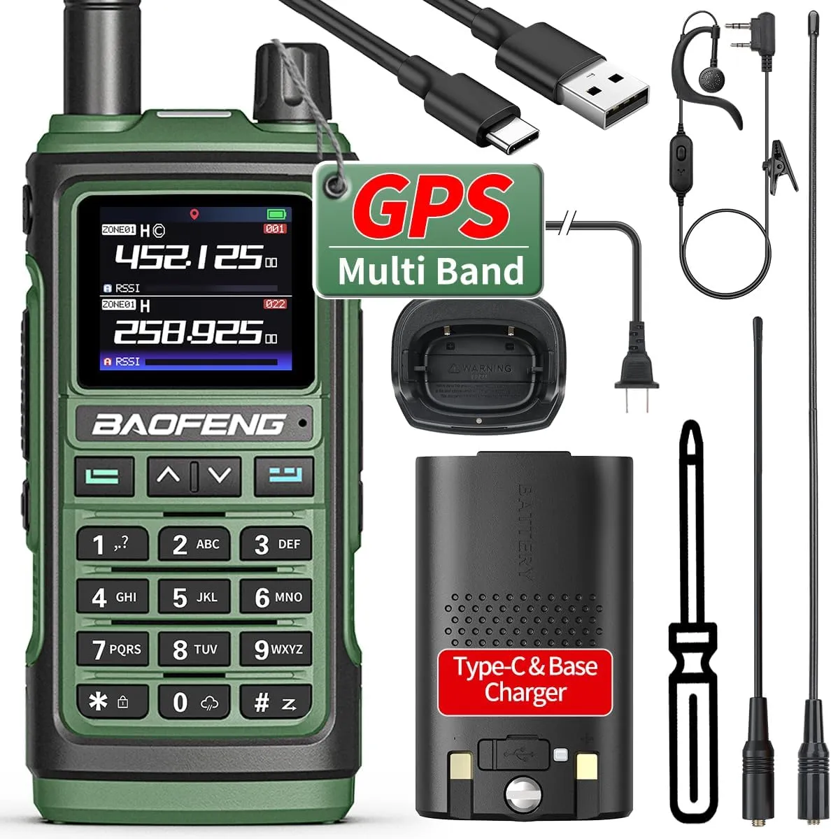 BAOFENG UV-17 PRO GPS Ham Radio Upgraded of UV-5R UV-17R Long Range Handheld Radio Walkie Talkies Tri Band 999 Channels NOAA USB-C Charger Two Way Radio with Rechargeable Battery,High Gain Antenna