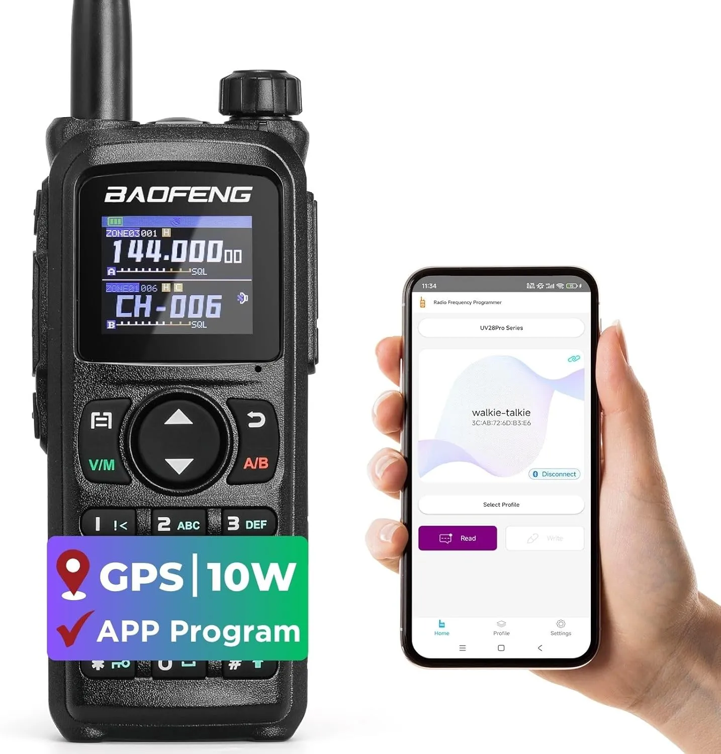 BAOFENG UV-28 PLUS Ham Radio Handheld with GPS & APP Programming, 10W Long Range Walkie Talkie Dual Band Two Way Radio, FM AM AIR NOAA Receiver with Frequency Copy, 1000CHs, 2200mAh Battery USB-C Port