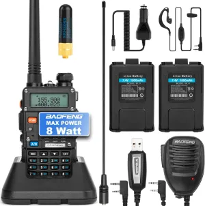 BaoFeng UV-5R 8-Watt (3rd Gen) Handheld Ham Radio with 2 Rechargeable Battery, Dual-Band 2-Way Radio Handheld Walkie Talkies Complete Set with Earpiece and Programming Cable (Pack 1)