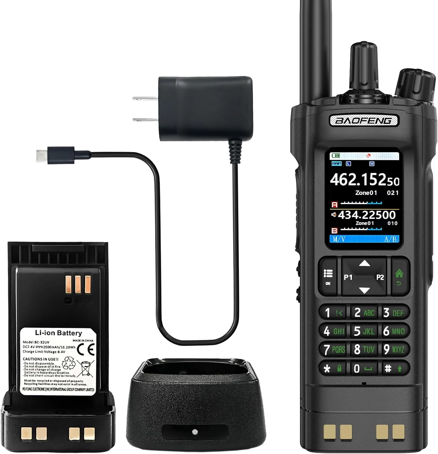 BAOFENG UV32 Radio 10W Walkia Talkie GPS Two Way Raido USB-C Charging Multi-Band FM/AM UV-32 Handheld Radio