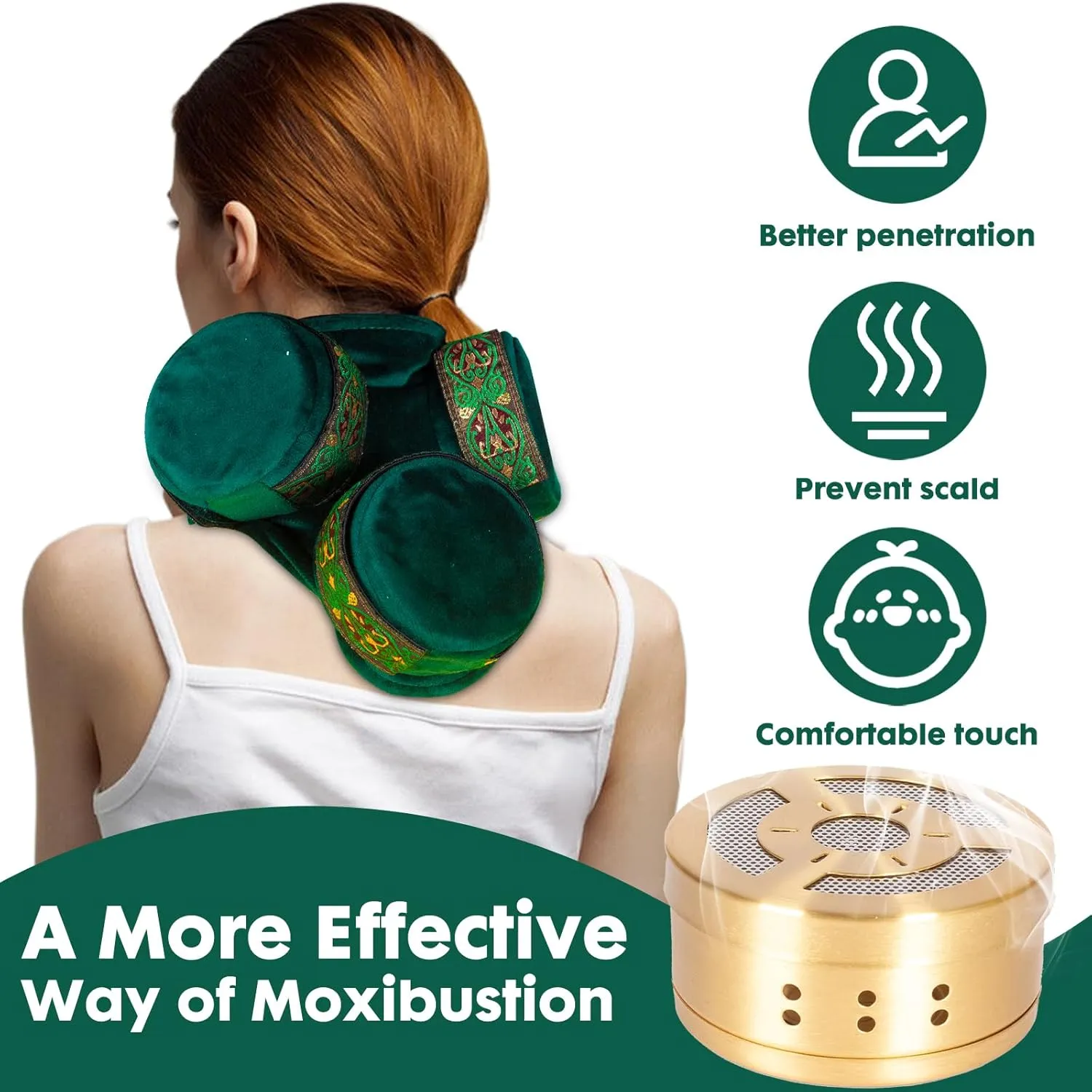 Barelove 3-in-1 Smokeless Copper Moxa Box, Purifier Copper Tank Moxibustion Treatment Tool Portable Therapy Bag, Great for Waist Neck Knee Shoulder Back 艾灸盒 艾灸包 艾灸 (Not Include Moxa)