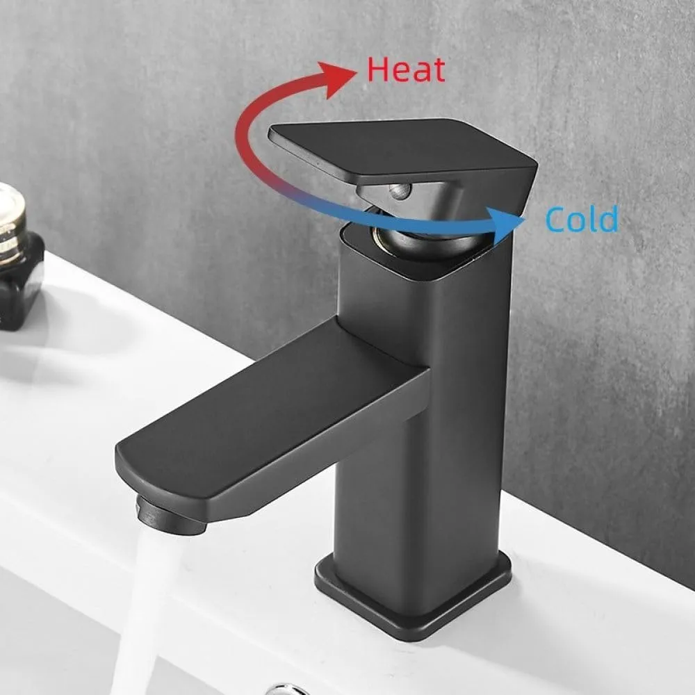 Basin Sink Bathroom Faucet Countertop Mounted Hot and Cold Basin Mixer Faucet Matte Black Lavatory Basin Faucet,Silver, No Hose,China