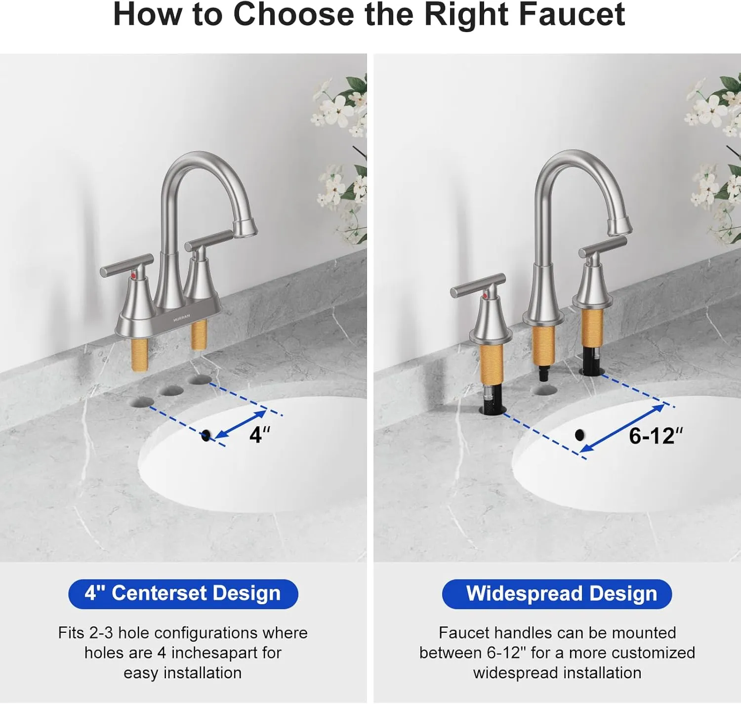 Bathroom Faucets for Sink 3 Hole, Hurran Brushed Nickel Bathroom Sink Faucet with Pop-up Drain and Supply Lines, Stainless Steel Lead-Free Widespread Faucet for Vanity RV Farmhouse Sink